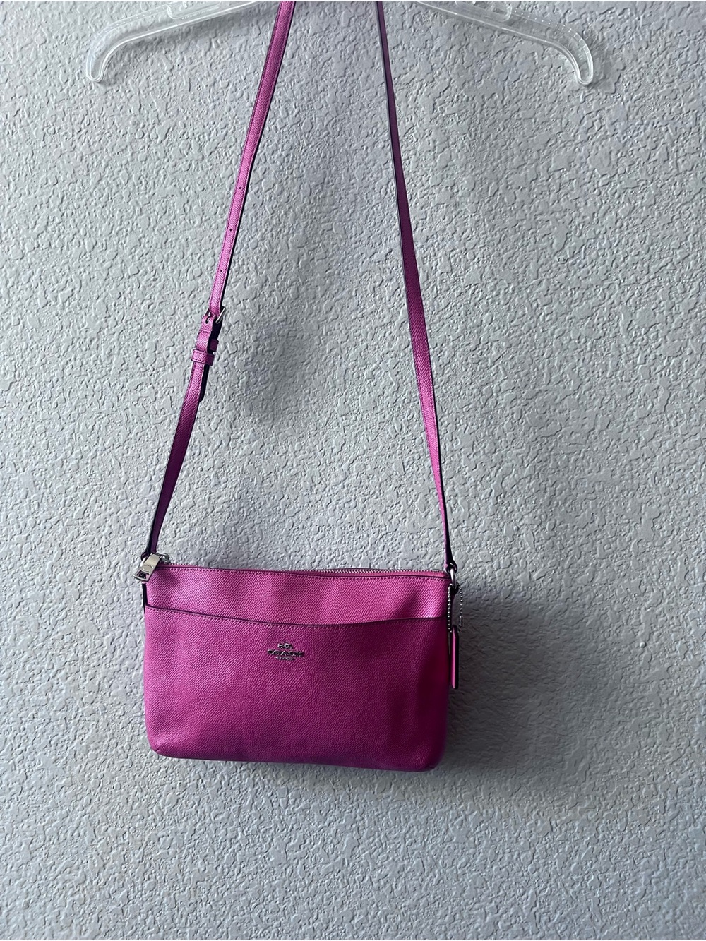 Coach F57788 Bright Fuschia/Saddle CRSGN LTH EW POP Crossbody w/matching wallet - Picture 15 of 16